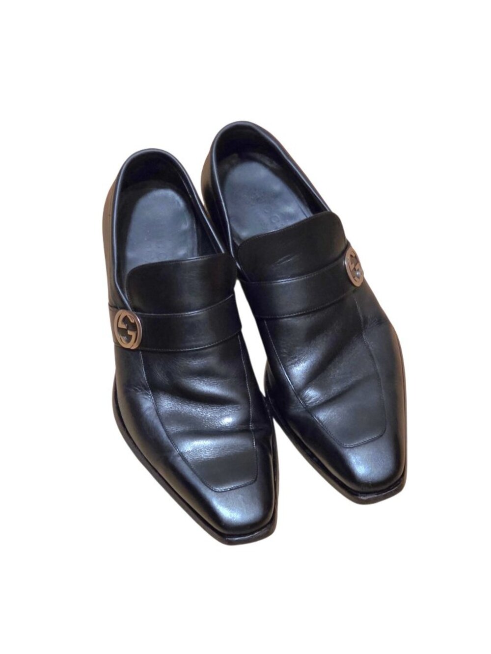 Gucci Black Leather Slip-On Loafers with Interlocking GG Accent Size 8D